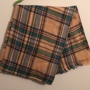Taupe & green plaid blanket scarf